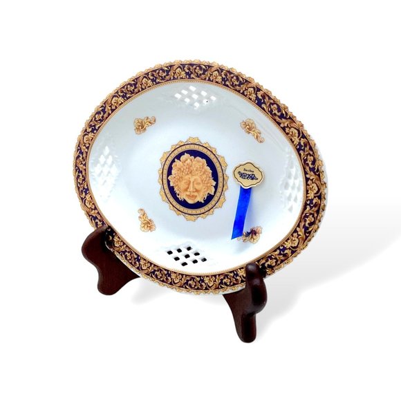 Vintage Limoges BACCHUS Oval Platter 9.25 in Porcelain China God Face Gold Gild - Picture 2 of 16